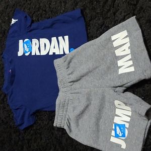 Jordan 3T  Blue and White Jump Man shirt with Gray Shorts